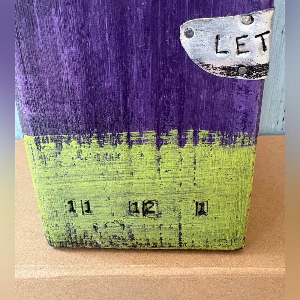 Artisan-Made Purple and Green Wood & Tin Decorative Candle Holder with Saying - Picture 13 of 16